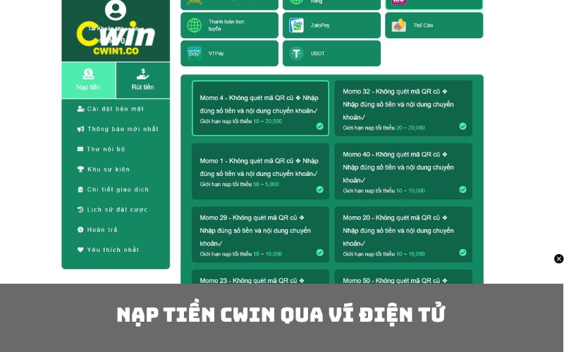Nạp tiền CWIN qua ví điện tử